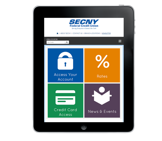 credit union website design tablet portrait view for SECNY federal credit union made by acs web design and seo